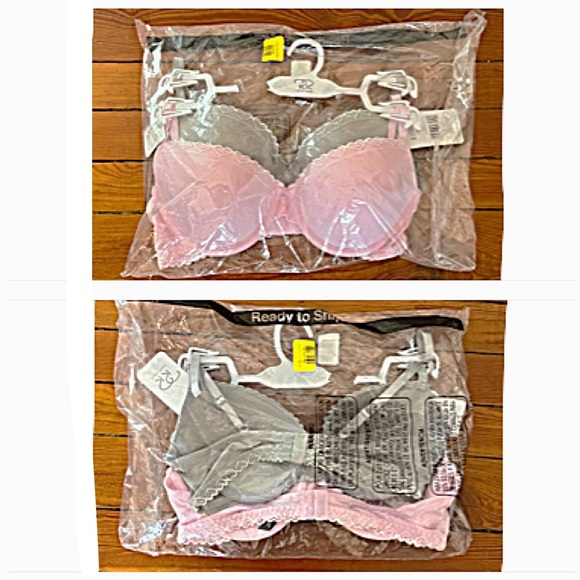 BNWT: *2* 36B RENÉ ROFÉ LINGERIE Pink & Gray Underwire Padded Demi Bras - Picture 4 of 11
